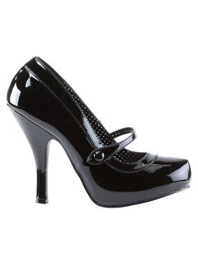 Black Patent 4.5" High Heel Mary Janes - 1" Hidden Platform Goth Pin Up Shoes